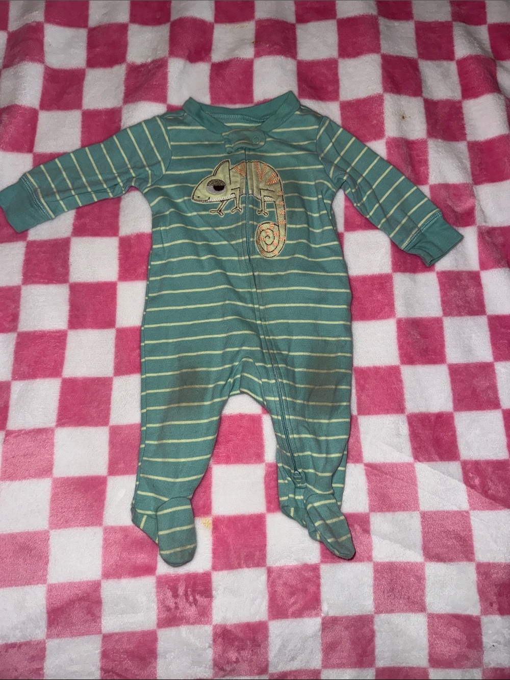 Carter's Teal and Yellow Striped Chameleon Footed One-Piece